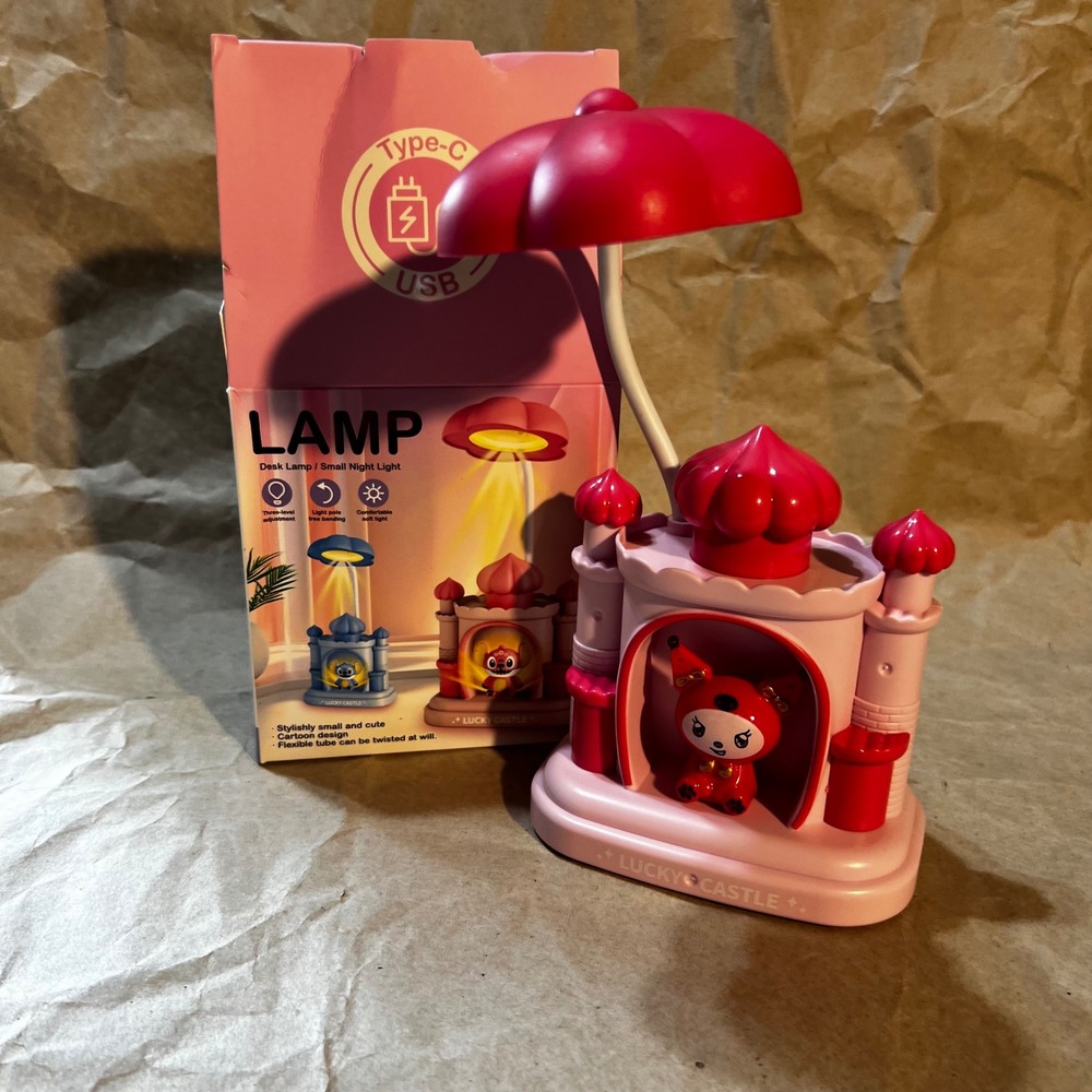 Lucky Castle Small Desk Lamp Pink Red Kawaii Flower Night Light USB-C Portable